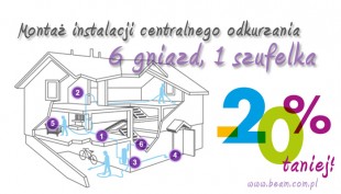 Montaż instalacji centralnego odkurzania - 6 gniazd, 1 szufelka