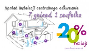 Montaż instalacji centralnego odkurzania - 7 gniazd, 1 szufelka